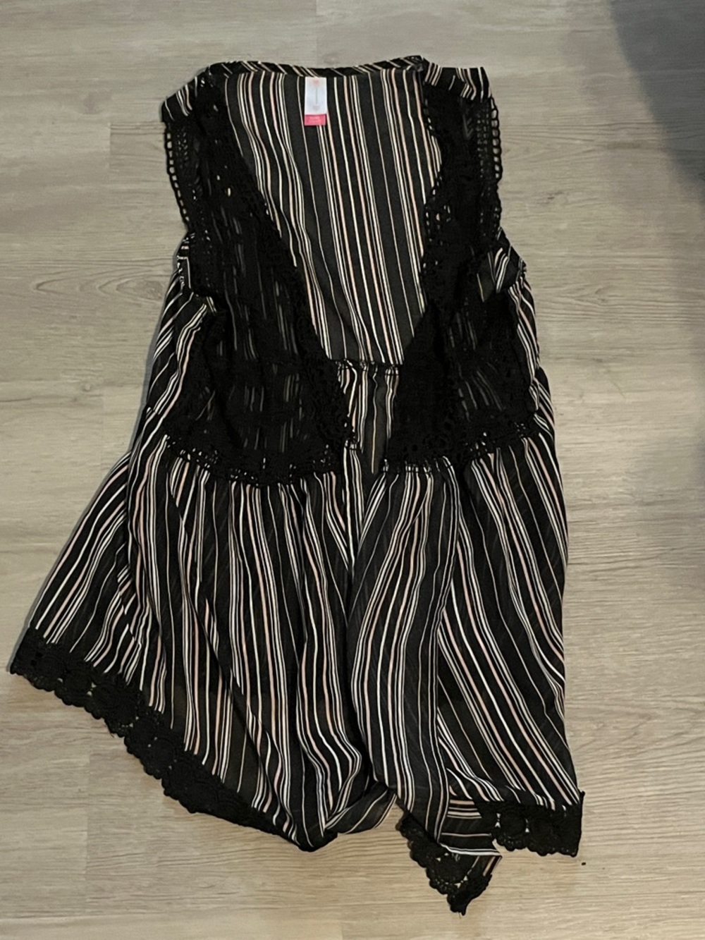 No Boundaries Black Striped Crochet Trim Sleeveless Top